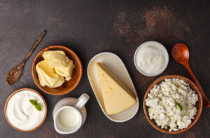 Different,Types,Of,Dairy,Products,On,Dark,Background